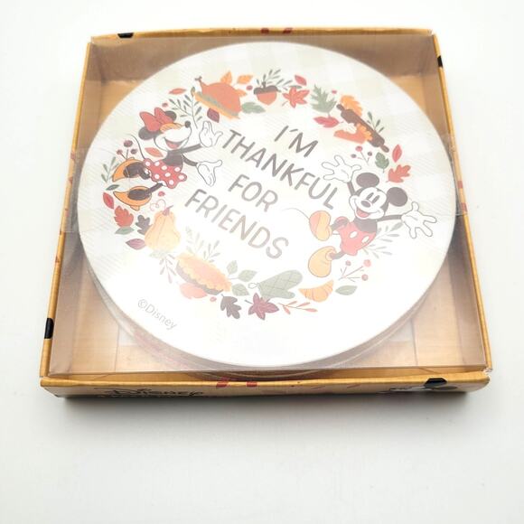 Disney Fall Thanksgiving Coasters 4 Pack Mickey Mouse Drink Coasters In Box - Picture 1 of 2